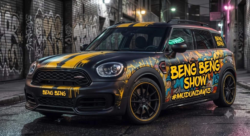Siyah ve sarı grafiti kaplı BENG BENG SHOW aracı, üzerinde #MODUNDAYIZ.